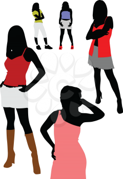 Royalty Free Clipart Image of Five Posing Girls