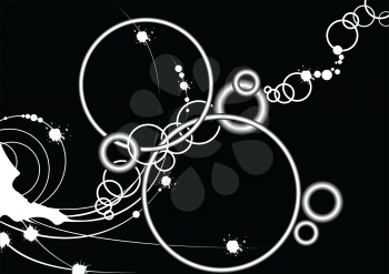 Royalty Free Clipart Image of a Black and White Background With Circles