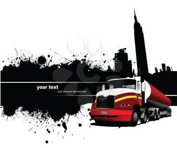 Royalty Free Clipart Image of a Grunge Urban Background With a Truck in Front