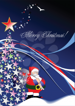 Royalty Free Clipart Image of a Merry Christmas Greeting With Santa in Front