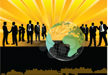 Royalty Free Clipart Image of a Group of Businessmen and a Globe