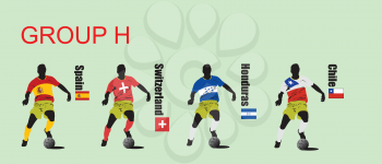 Royalty Free Clipart Image of Group H of the World Cup With Players in Silhouette