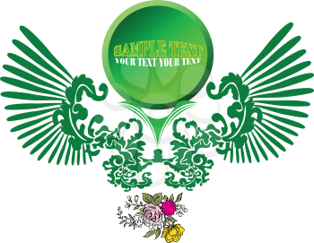 Royalty Free Clipart Image of a Green Logo With Flowers at the Bottoms
