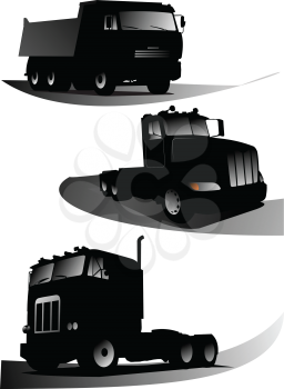 Royalty Free Clipart Image of Three Trucks