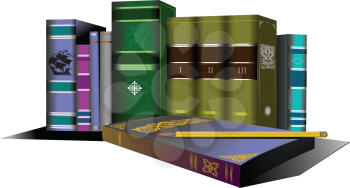 Royalty Free Clipart Image of Books and a Pencil