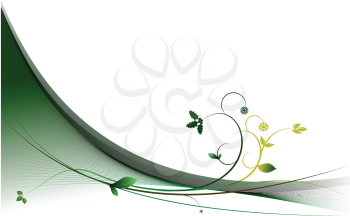 Royalty Free Clipart Image of a Green and White Background With Floral Flourishes