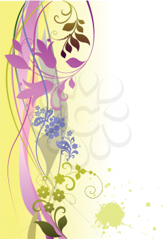 Royalty Free Clipart Image of a Soft Yellow Background With Flowers Up the Left Side