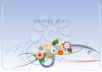 Royalty Free Clipart Image of a Blue Card With Flowers and Space for Text
