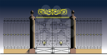 Royalty Free Clipart Image of Iron Gates and a Railing