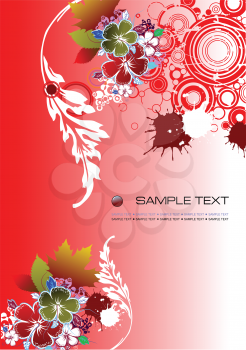 Royalty Free Clipart Image of a Red Background With Flowers and a Space for Text