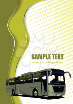 Royalty Free Clipart Image of a Bus on a Wave Background