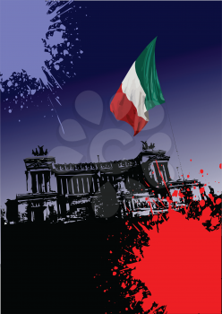 Royalty Free Clipart Image of an Italian Building and Flag
