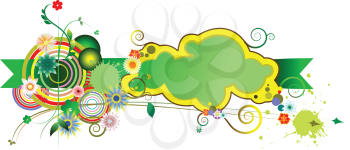 Royalty Free Clipart Image of a Green Ribbon With Circles and Flourishes