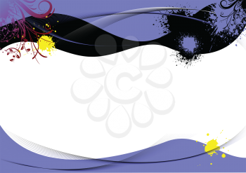 Royalty Free Clipart Image of a Purple, Black and White Background, With Yellow Spatters