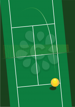Royalty Free Clipart Image of a Tennis Court With a Ball