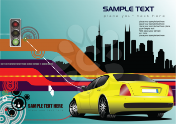 Abstract hi-tech background with yellow car image. Vector illustration