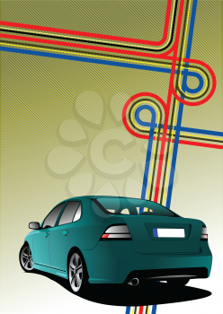 Business cover for brochure with junction and blue car image. Vector