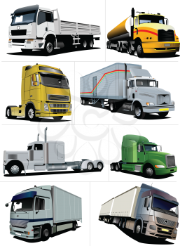 Vector illustration of eight  trucks