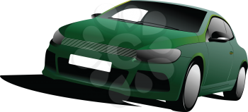 Green Car sedan on the road. Vector illustration