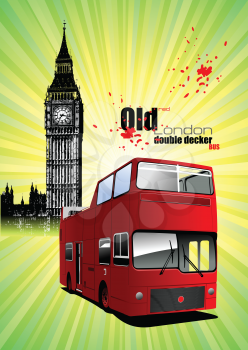 Poster  with tour double Decker bus. Vector illustration
