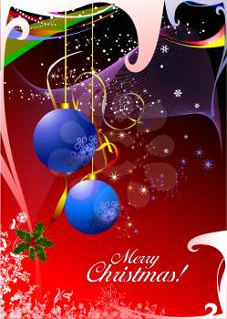 Christmas - New Year shine card with blue balls and New year images