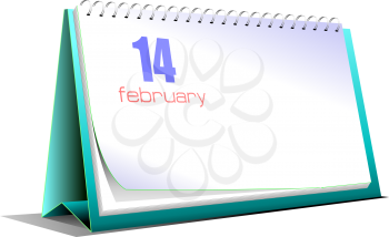 Vector illustration of desk calendar. 14 february. Valentine`s Day