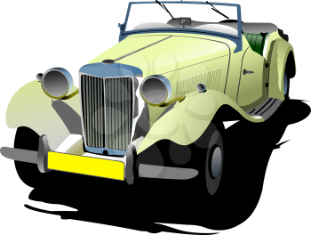 Seventy years old  yellow cabriolet with opened roof. Vector illustration