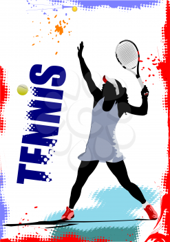 Tennis player poster. Colored Vector illustration for designers