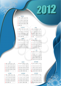 2012 calendar with wave image. Vector illustration 