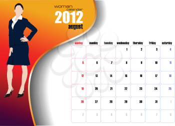 Calendar 2012 with woman image. August. Vector illustration