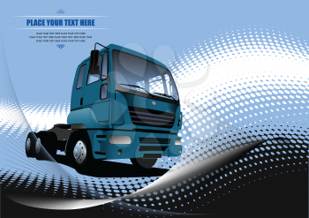 Blue abstract background with truck image. Vector illustration