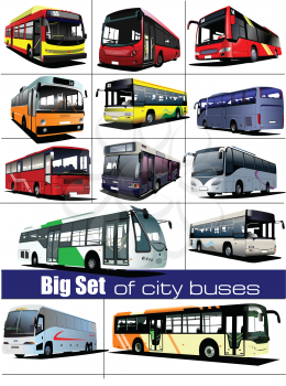 Big set of city buses. Coach. Vector illustration