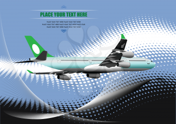 Blue abstract background with passenger plane image. Vector illustration