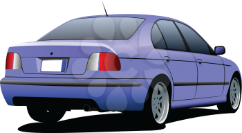 Blue sedan car on the road. Vector illustration