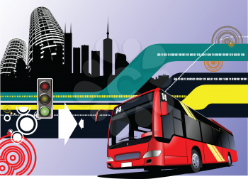 Abstract hi-tech background with city bus image. Vector illustration