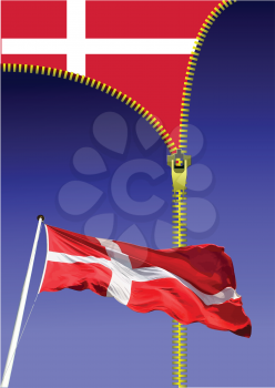 Zipper open Danish flag. Flag of Denmark. 