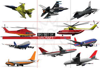 Big set of aircraft. Vector illustration