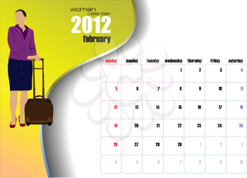Calendar 2012 with woman image. February. Vector illustration