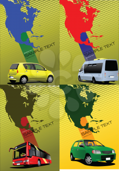 Four covers with Map of North and Central America. Vector illustration
