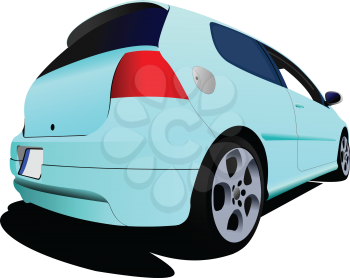 3-doors light blue hatchback car on the road. Vector illustration