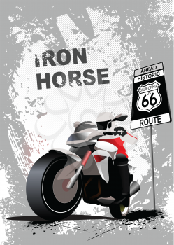 Grunge gray background with motorcycle image. Vector illustration