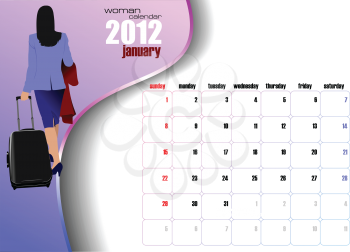 Calendar 2012 with woman image. January. Vector illustration
