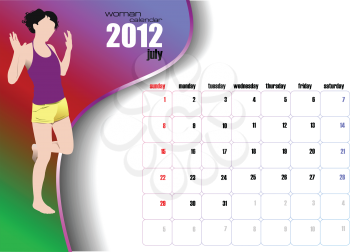Calendar 2012 with woman image. July. Vector illustration