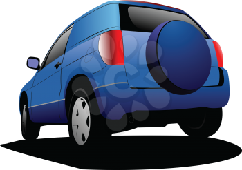 Blue colored car minivan on the road. Vector illustration