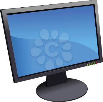Blue dotted background with Flat computer monitor with passenger plane. Display