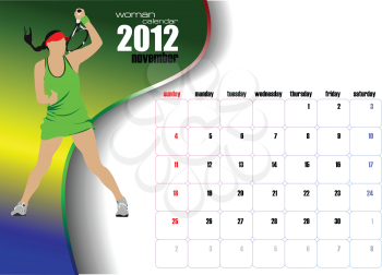 Calendar 2012 with woman image. November. Vector illustration