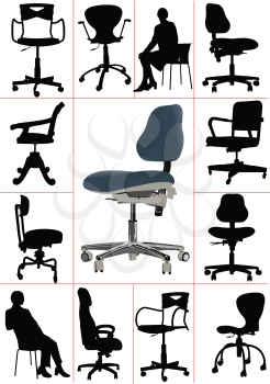 Big set Illustrations of office chairs isolated on white background. Vectors