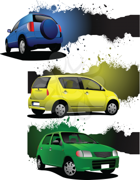 Three grunge banners with car images. Vector illustration