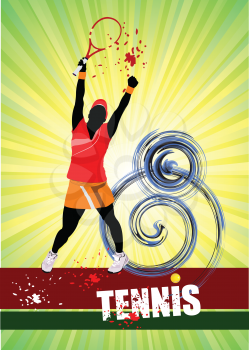 Woman Tennis player poster. Colored Vector illustration for designers