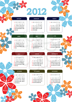 2012 calendar with flower image. Vector illustration 